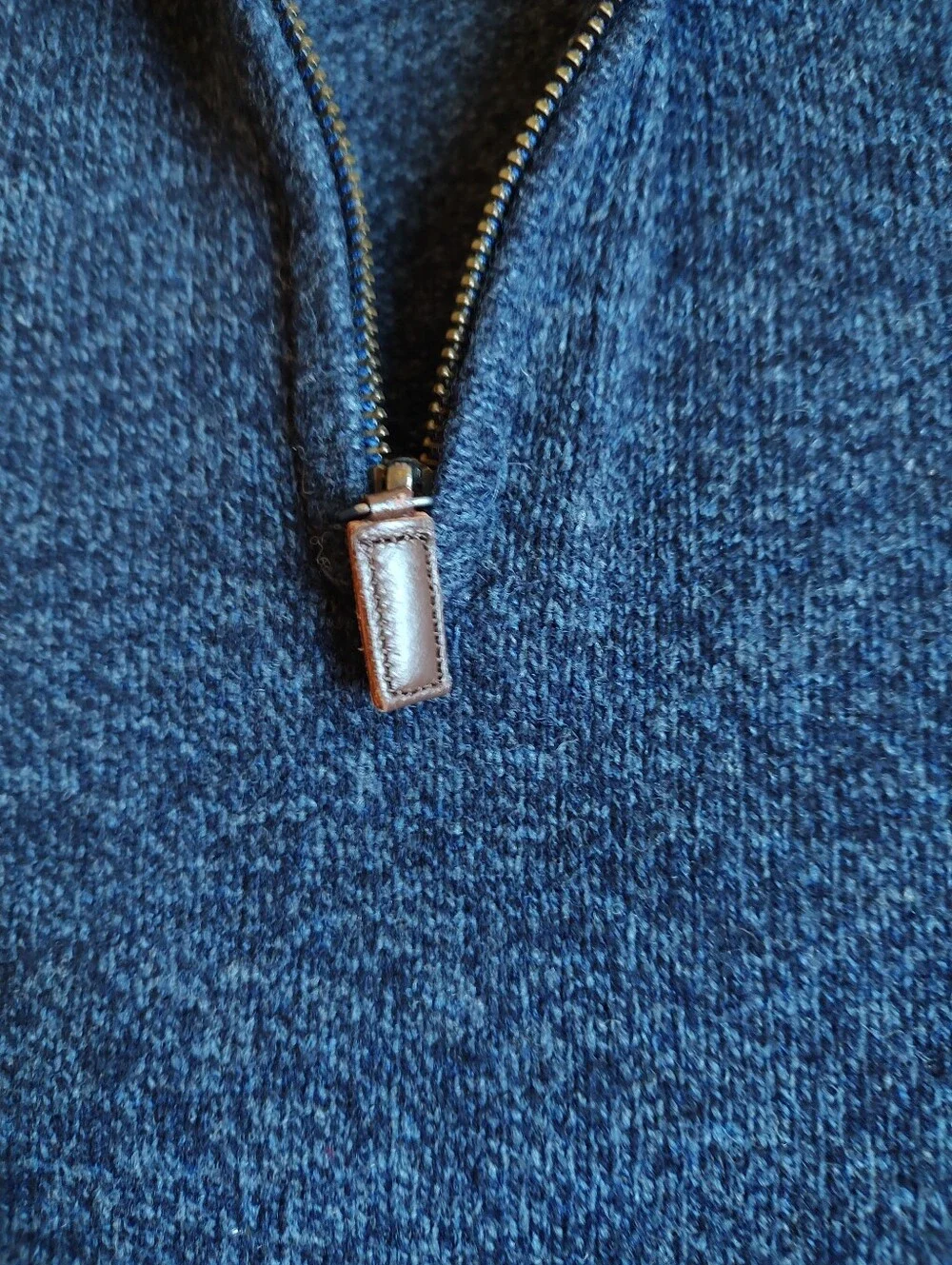 J Crew Lambs Wool Quarter Zip Sweater Pullover Marled Blue Navy Mock Neck L